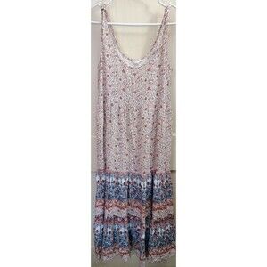 Women’s Tribal Jeans Sleeveless Boho Floral Border Print Maxi Dress PS